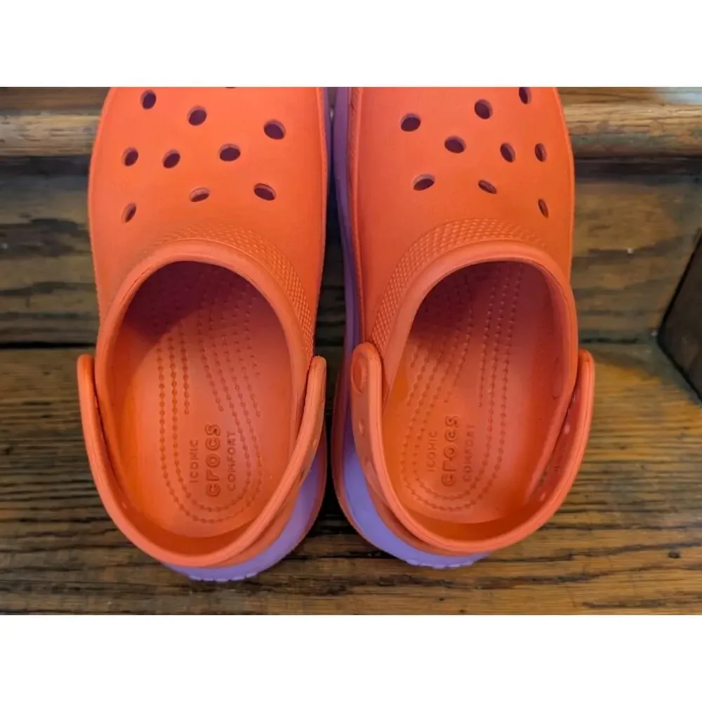 Crocs Mega Crush Shoes Women's 6 Orange Purple Pink Platform Clogs Lava Chunky
